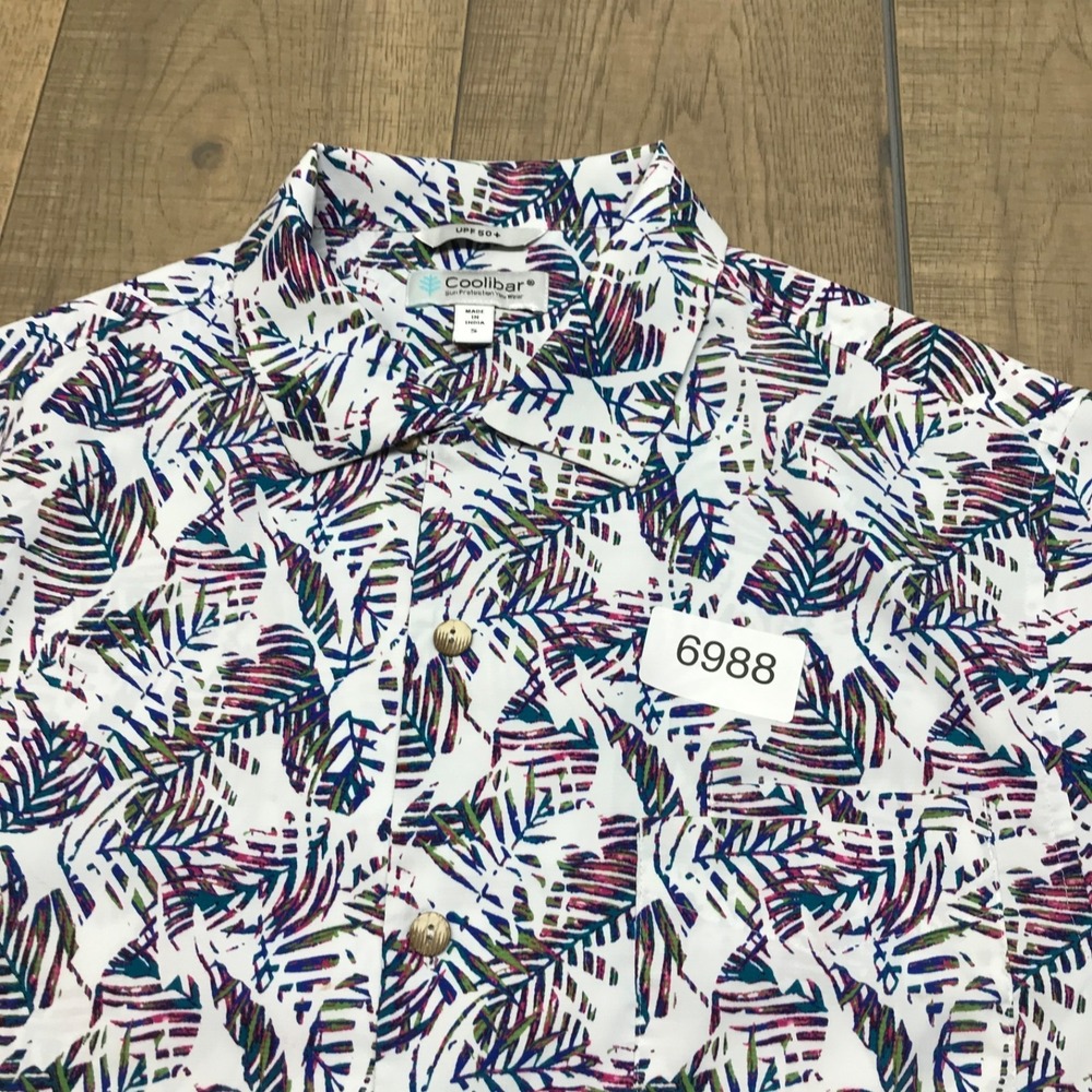 Coolibar Button Up Shirt Mens Size S Palm Leaf Tropical UPF 50 Sun Protection - Picture 12 of 12